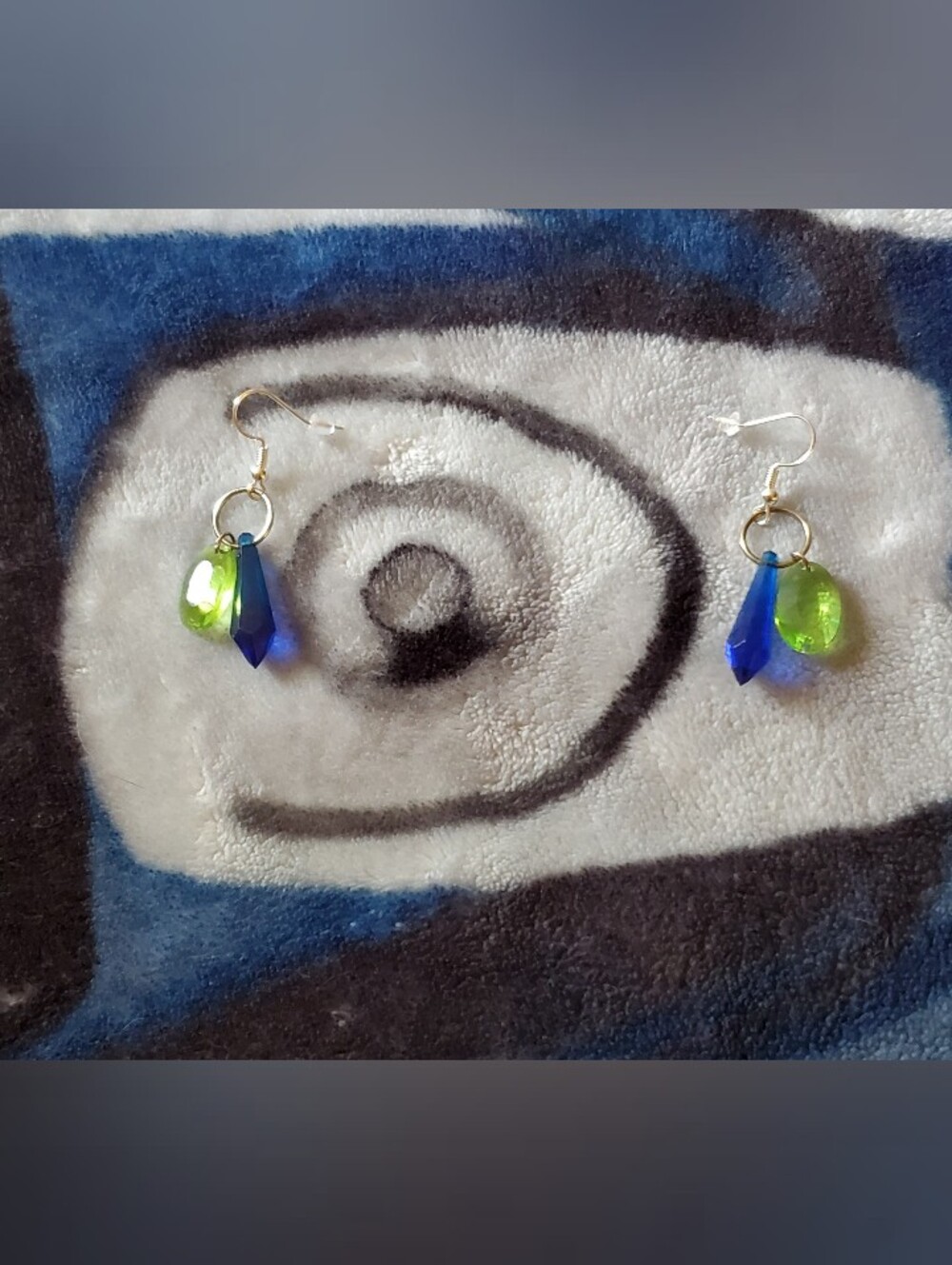 Upcycled Vintage Cobalt Blue & Lime Green Crystal Dangle Earrings | Handmade